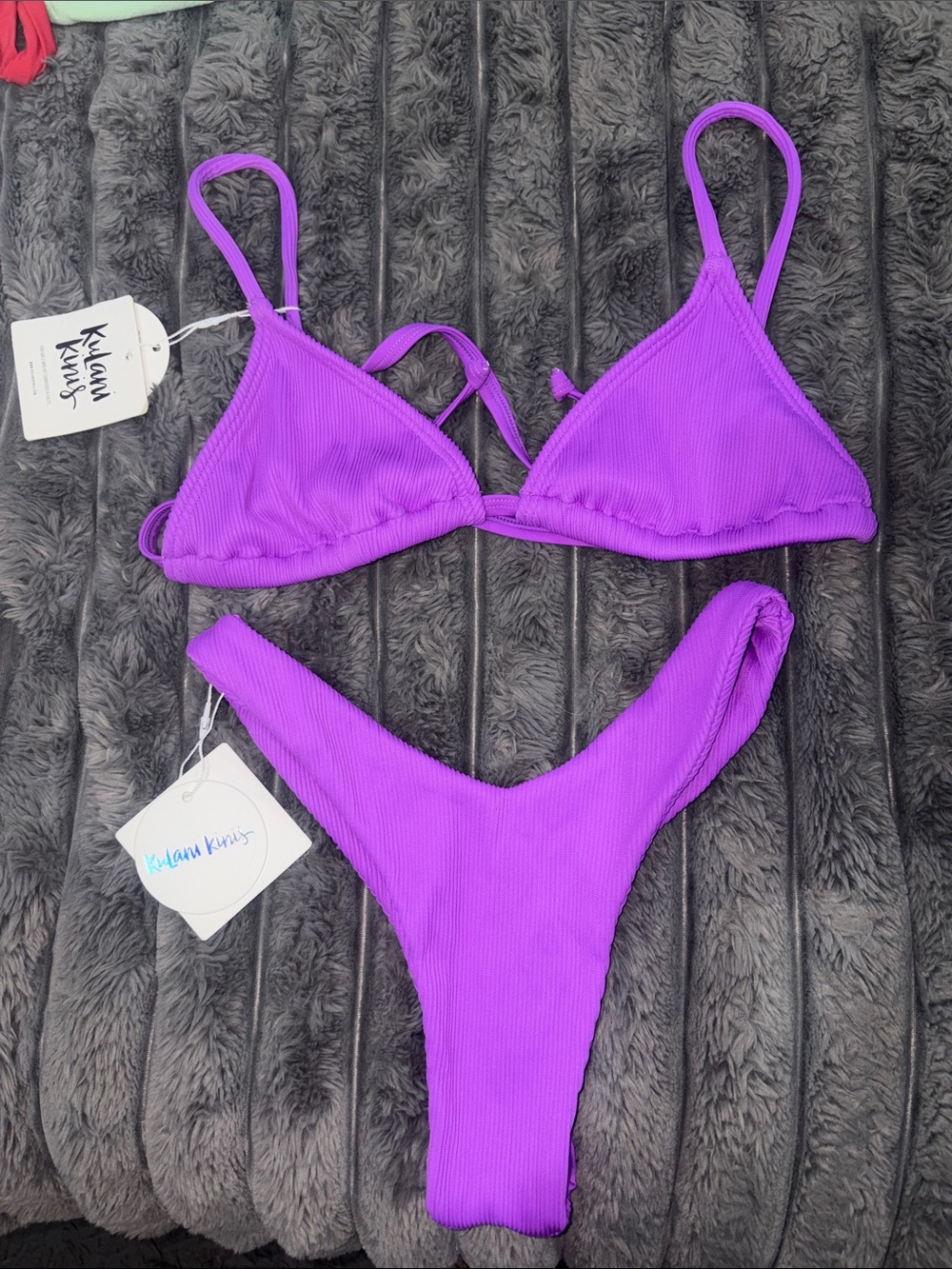 Kulani Kinis Vibrant Purple Ribbed Triangle Bikini